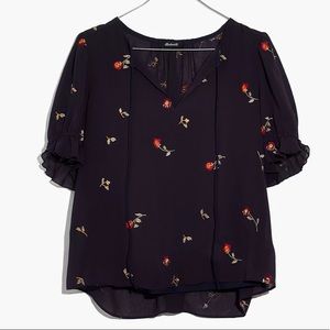 Madewell Embroidered Zephyr Ruffle-Sleeve Top in Sweet Blossoms